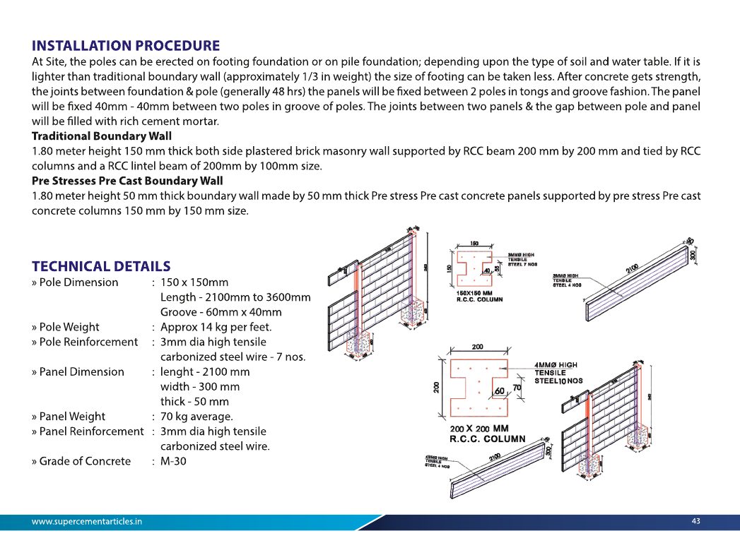 Prestress Precast Boundary Wall - Catalogue installation procedure and technical details