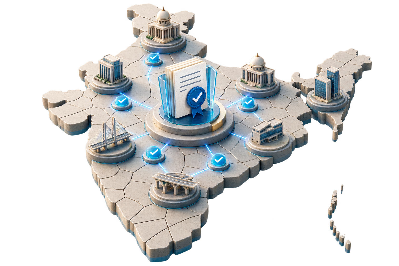 Isometric India infrastructure authority network illustration