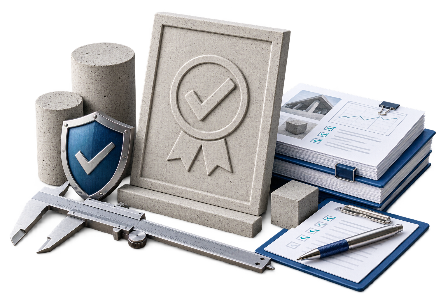 Isometric quality-control and documented assurance illustration
