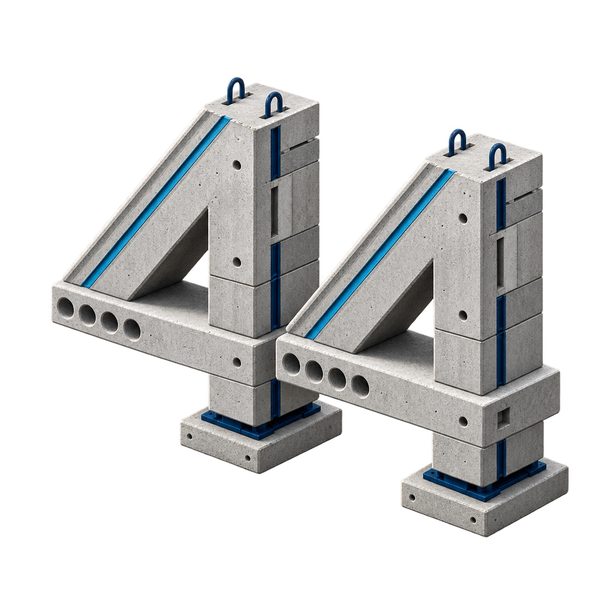 The number 44 constructed from precast concrete blocks
